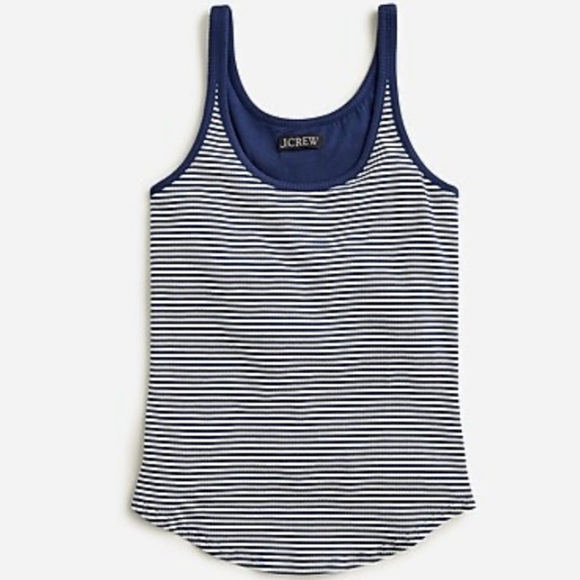 J. Crew Tops - JCrew Ribbed, Shelf Bra Tank Top, White, Blue, Striped, XXL